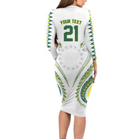 Custom Rugby Cook Islands Avaiki Long Sleeve Bodycon Dress White Kuki Airani Tribal Maori Inspired - Polynesian Pride
