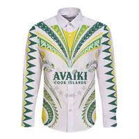 Custom Rugby Cook Islands Avaiki Long Sleeve Button Shirt White Kuki Airani Tribal Maori Inspired - Polynesian Pride