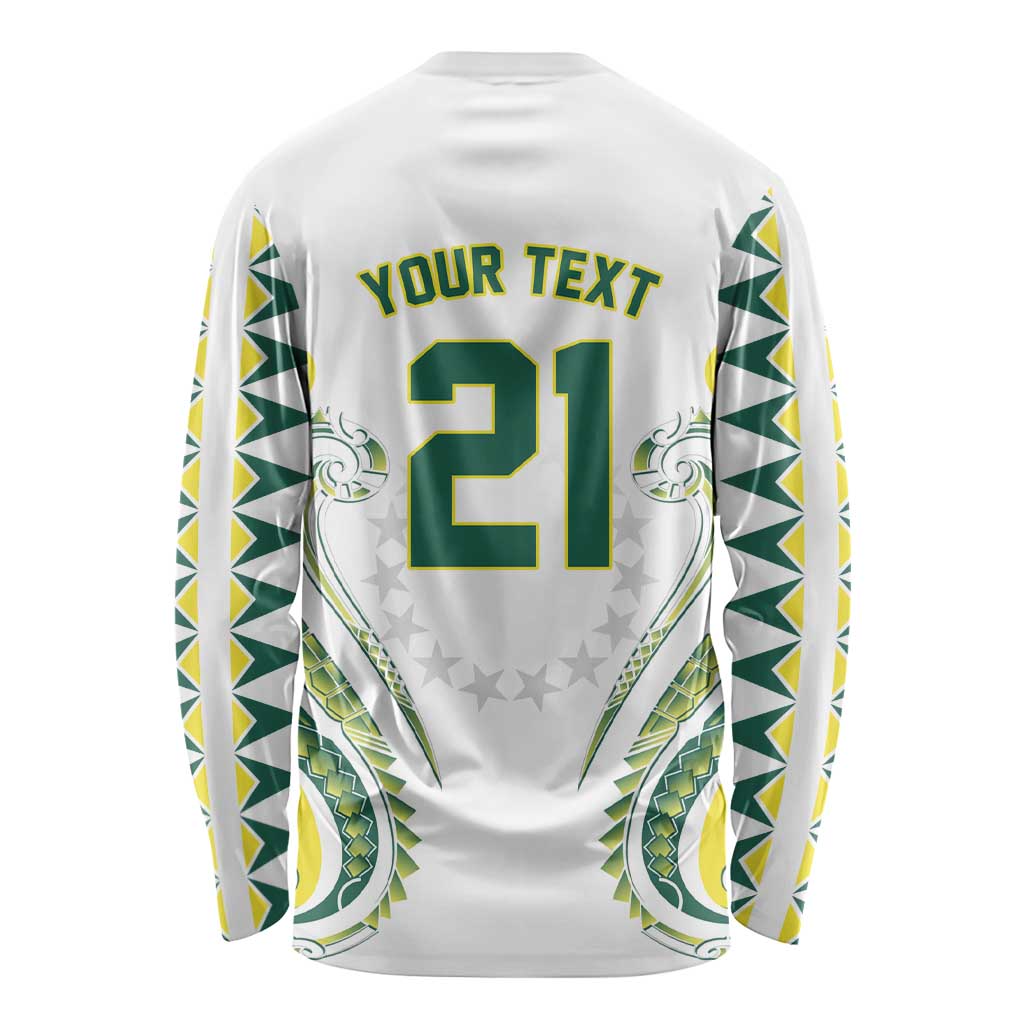 Custom Rugby Cook Islands Avaiki Long Sleeve Shirt White Kuki Airani Tribal Maori Inspired - Polynesian Pride