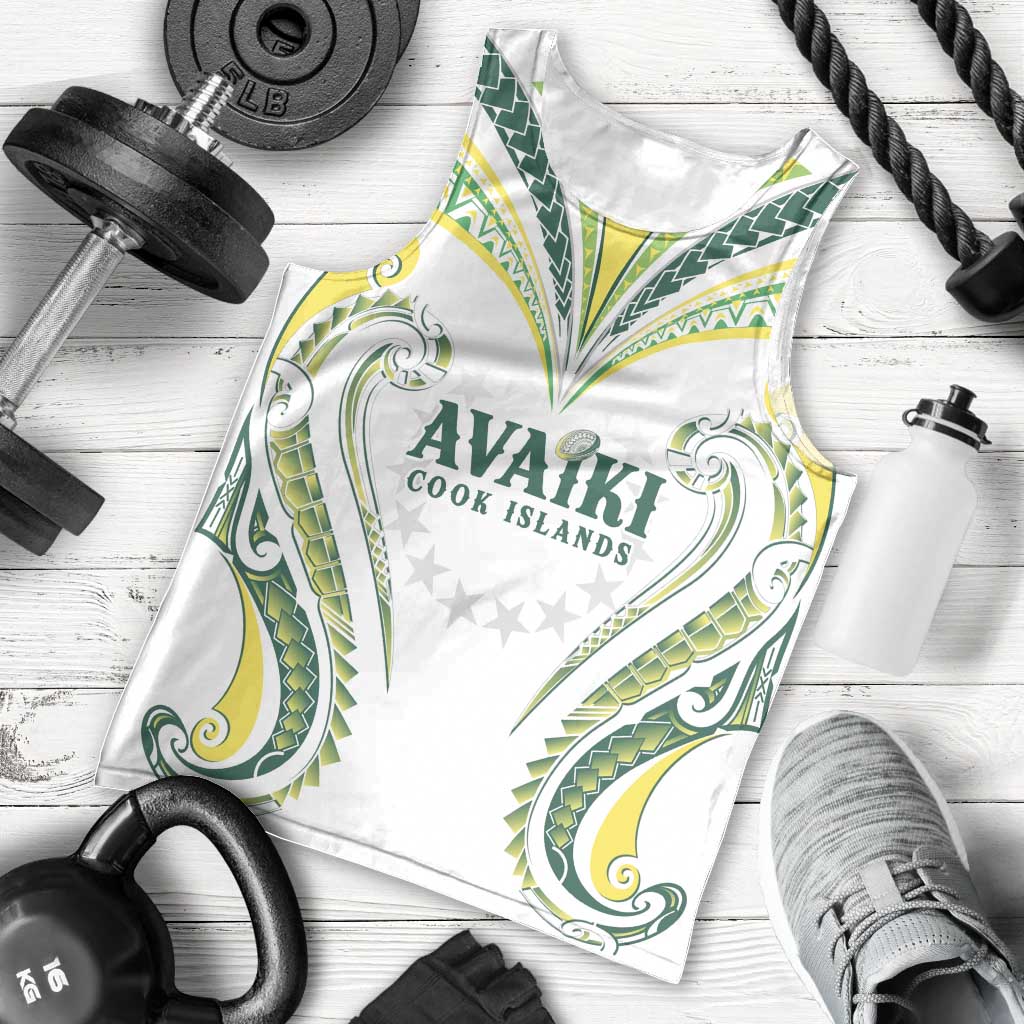 Custom Rugby Cook Islands Avaiki Men Tank Top White Kuki Airani Tribal Maori Inspired - Polynesian Pride