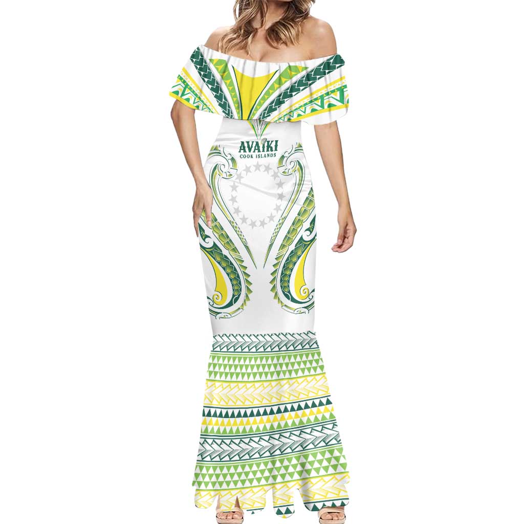 Custom Rugby Cook Islands Avaiki Mermaid Dress White Kuki Airani Tribal Maori Inspired - Polynesian Pride