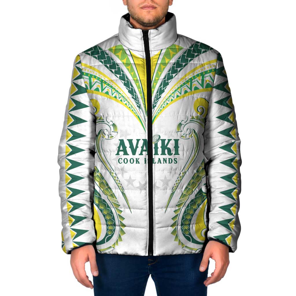 Custom Rugby Cook Islands Avaiki Padded Jacket White Kuki Airani Tribal Maori Inspired - Polynesian Pride