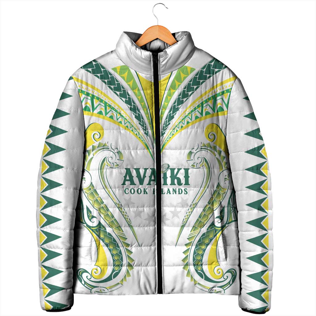 Custom Rugby Cook Islands Avaiki Padded Jacket White Kuki Airani Tribal Maori Inspired - Polynesian Pride
