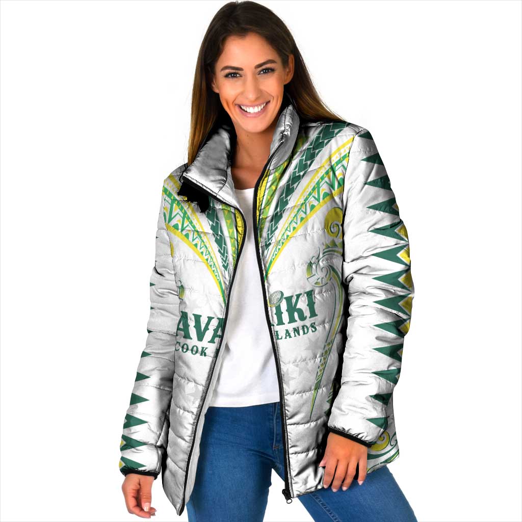 Custom Rugby Cook Islands Avaiki Padded Jacket White Kuki Airani Tribal Maori Inspired - Polynesian Pride