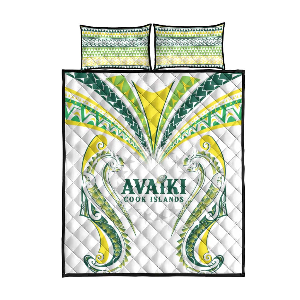 Rugby Cook Islands Avaiki Quilt Bed Set White Kuki Airani Tribal Maori Inspired - Polynesian Pride