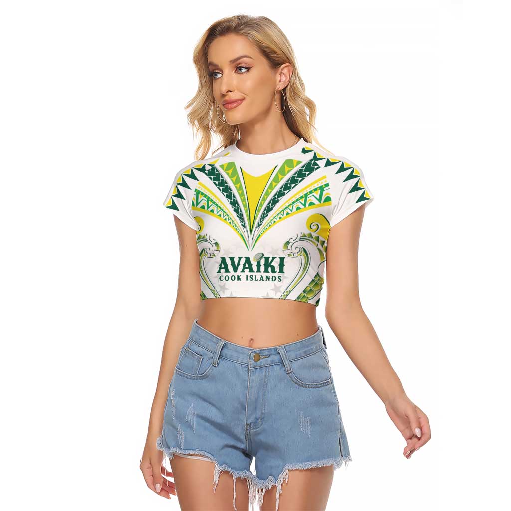 Custom Rugby Cook Islands Avaiki Raglan Cropped T Shirt White Kuki Airani Tribal Maori Inspired - Polynesian Pride