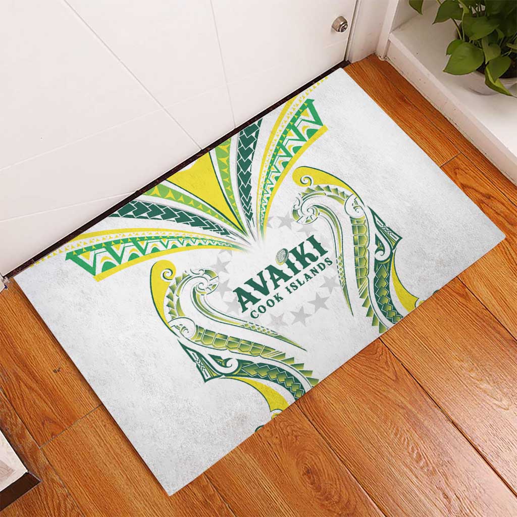 Rugby Cook Islands Avaiki Rubber Doormat White Kuki Airani Tribal Maori Inspired - Polynesian Pride