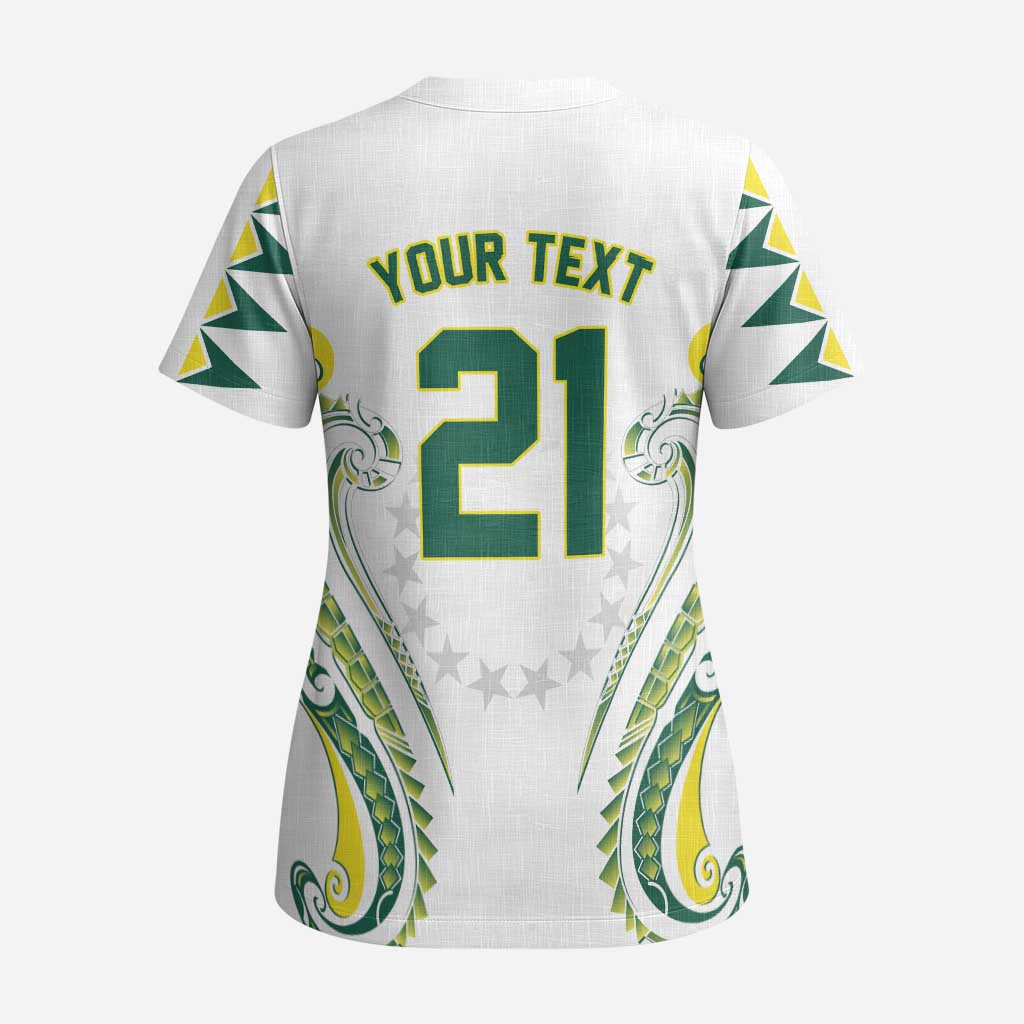 Custom Rugby Cook Islands Avaiki Scrub Top White Kuki Airani Tribal Maori Inspired - Polynesian Pride