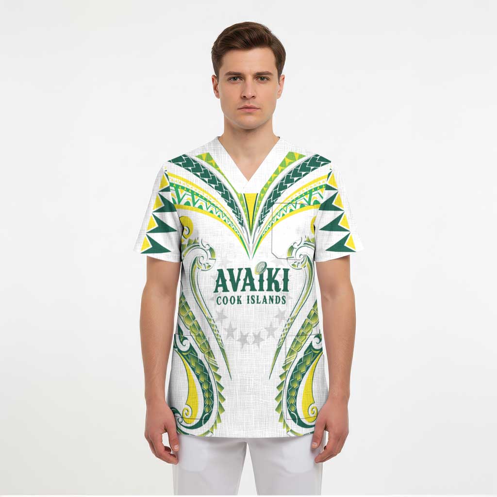 Custom Rugby Cook Islands Avaiki Scrub Top White Kuki Airani Tribal Maori Inspired - Polynesian Pride