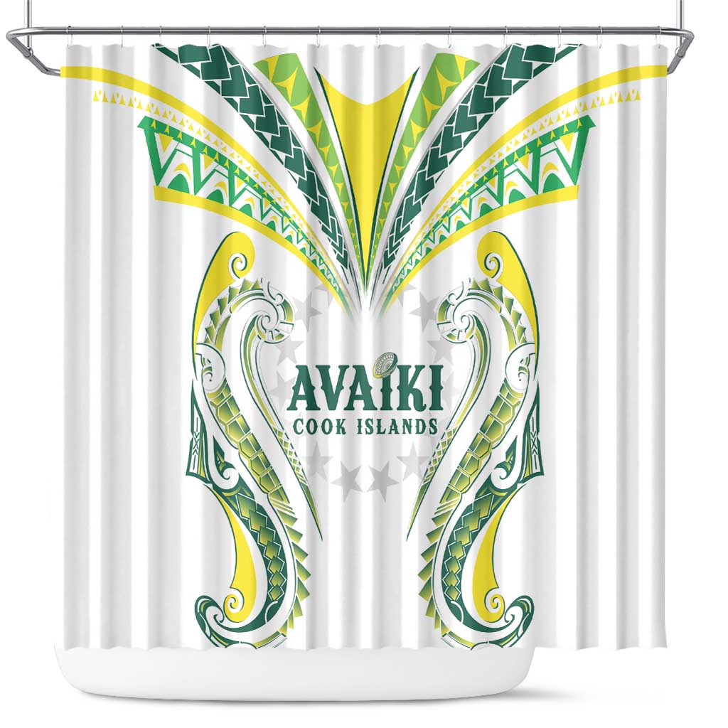 Rugby Cook Islands Avaiki Shower Curtain White Kuki Airani Tribal Maori Inspired - Polynesian Pride
