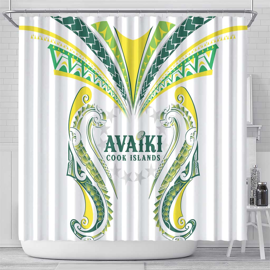 Rugby Cook Islands Avaiki Shower Curtain White Kuki Airani Tribal Maori Inspired - Polynesian Pride