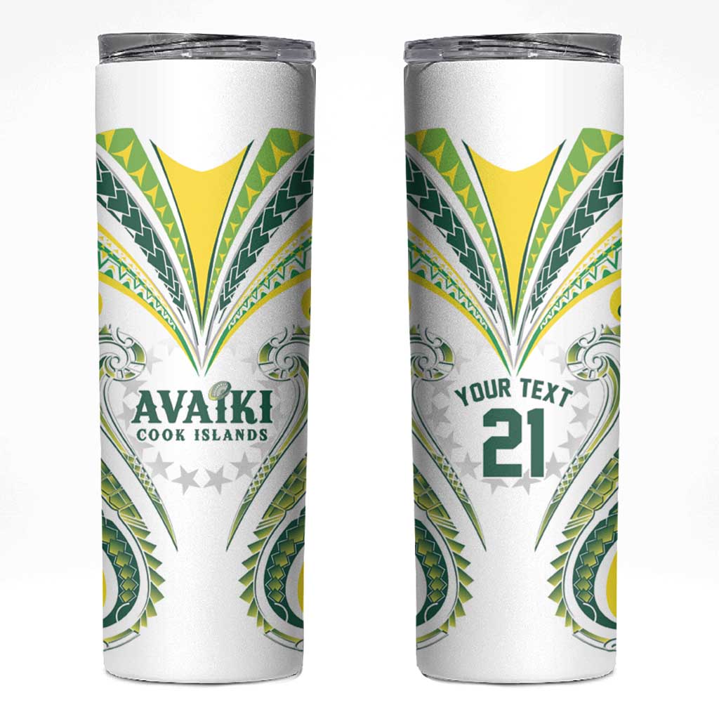 Custom Rugby Cook Islands Avaiki Skinny Tumbler White Kuki Airani Tribal Maori Inspired - Polynesian Pride