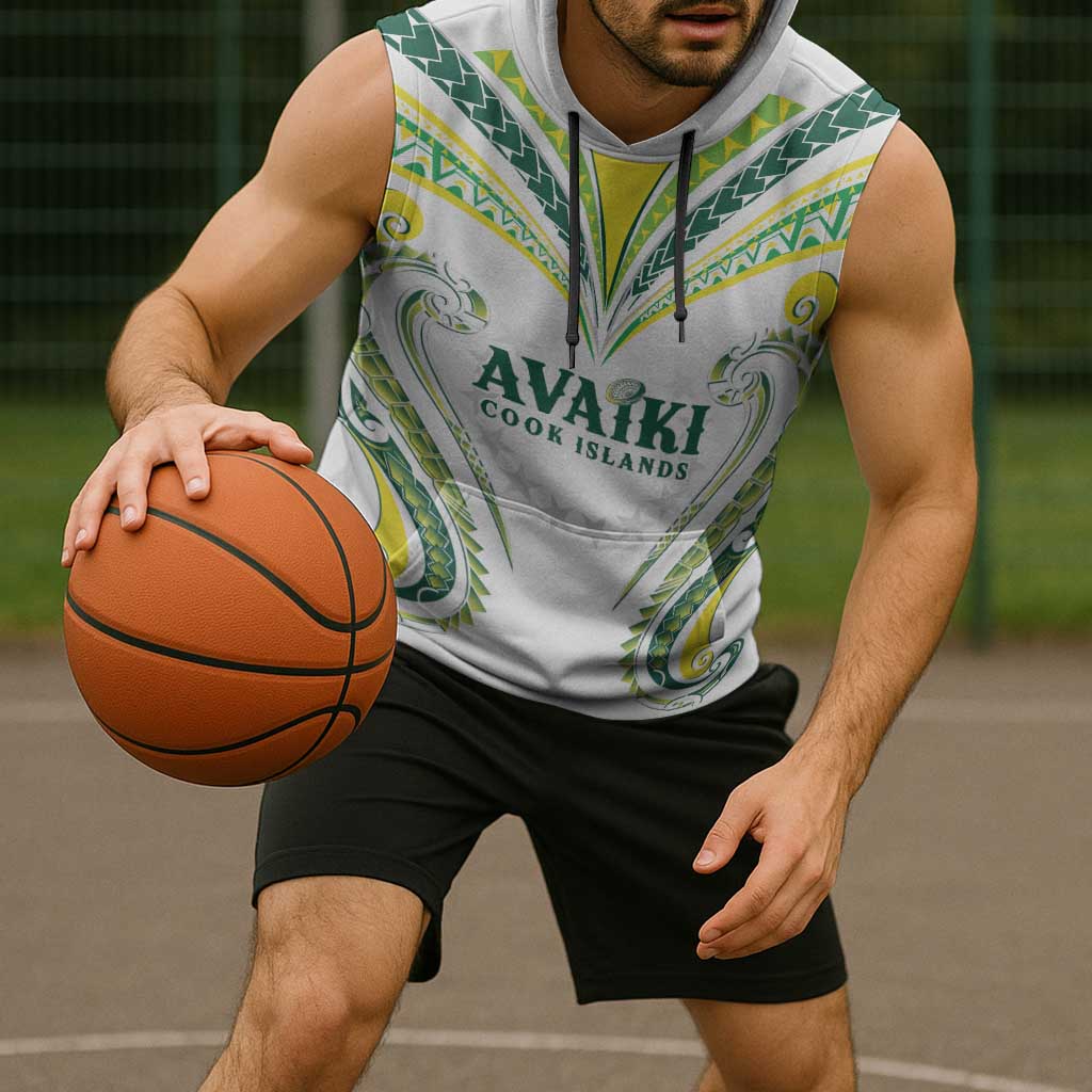 Custom Rugby Cook Islands Avaiki Sleeveless Hoodie White Kuki Airani Tribal Maori Inspired - Polynesian Pride