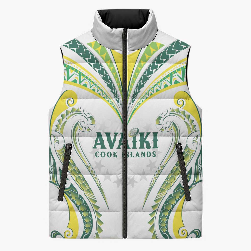 Custom Rugby Cook Islands Avaiki Sleeveless Puffer Jacket White Kuki Airani Tribal Maori Inspired - Polynesian Pride