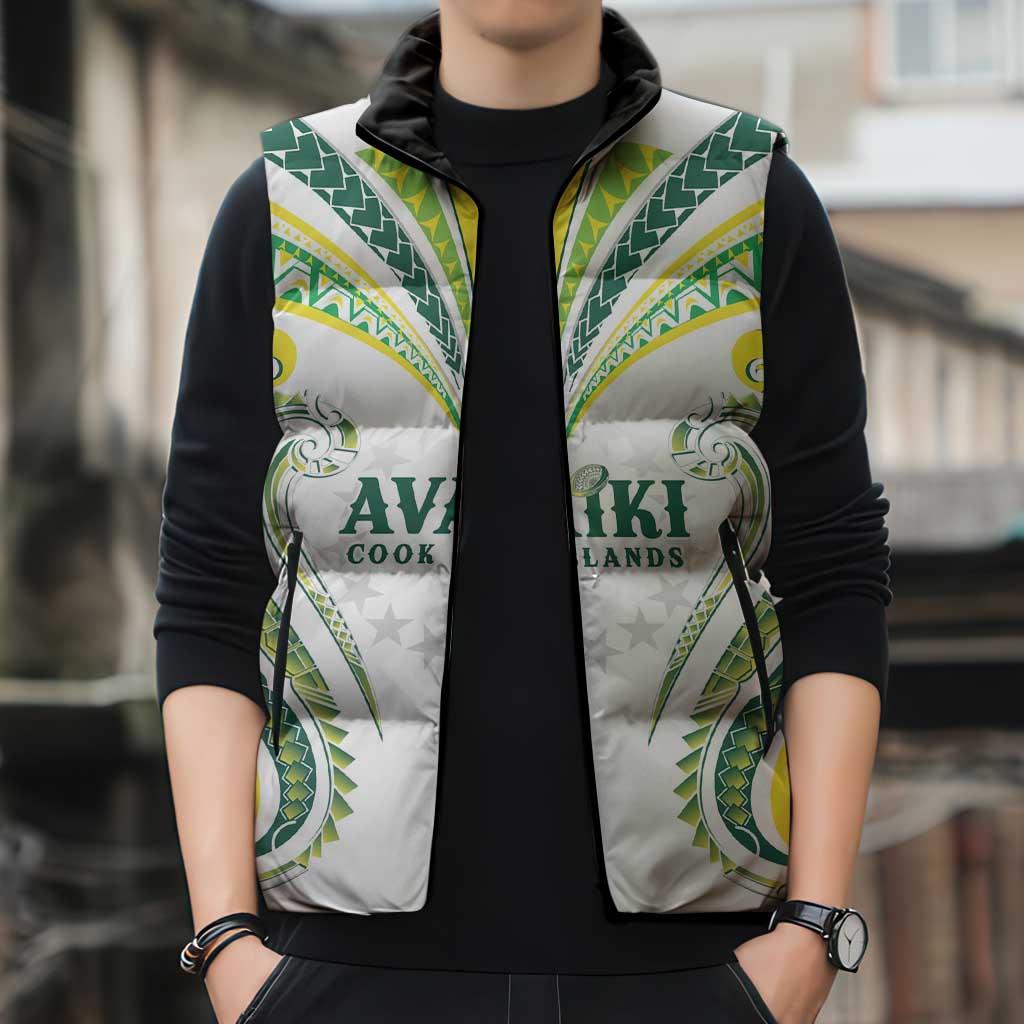 Custom Rugby Cook Islands Avaiki Sleeveless Puffer Jacket White Kuki Airani Tribal Maori Inspired - Polynesian Pride