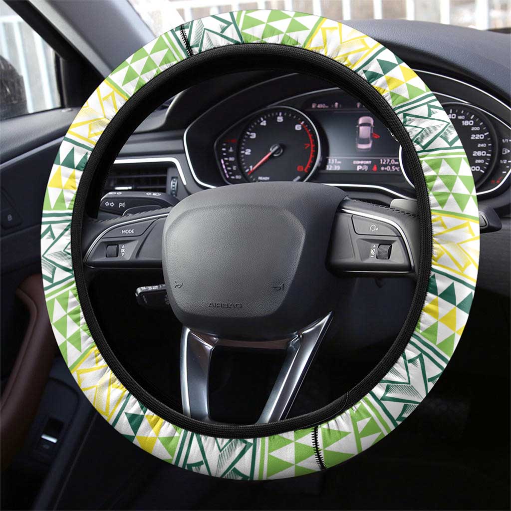 Rugby Cook Islands Avaiki Steering Wheel Cover White Kuki Airani Tribal Maori Inspired - Polynesian Pride