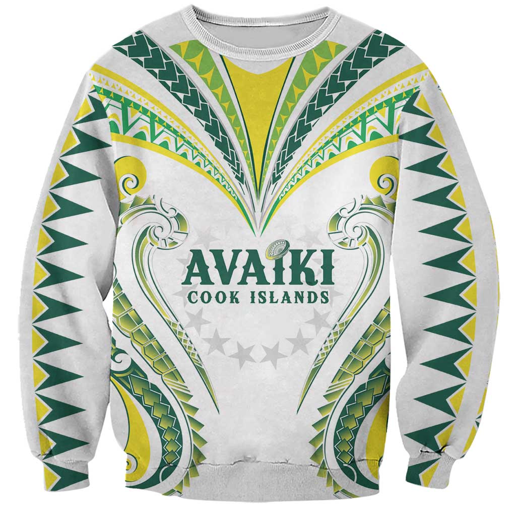 Custom Rugby Cook Islands Avaiki Sweatshirt White Kuki Airani Tribal Maori Inspired - Polynesian Pride