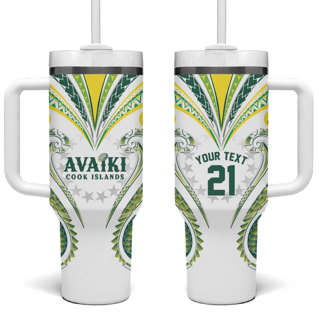 Custom Rugby Cook Islands Avaiki Tumbler With Handle White Kuki Airani Tribal Maori Inspired - Polynesian Pride