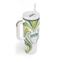 Custom Rugby Cook Islands Avaiki Tumbler With Handle White Kuki Airani Tribal Maori Inspired - Polynesian Pride