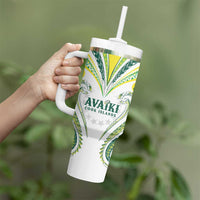 Custom Rugby Cook Islands Avaiki Tumbler With Handle White Kuki Airani Tribal Maori Inspired - Polynesian Pride