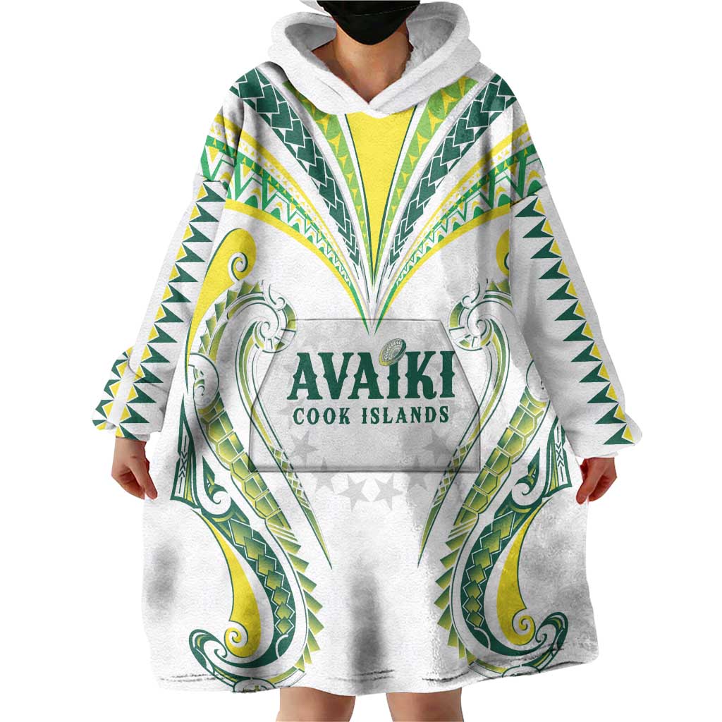 Custom Rugby Cook Islands Avaiki Wearable Blanket Hoodie White Kuki Airani Tribal Maori Inspired - Polynesian Pride