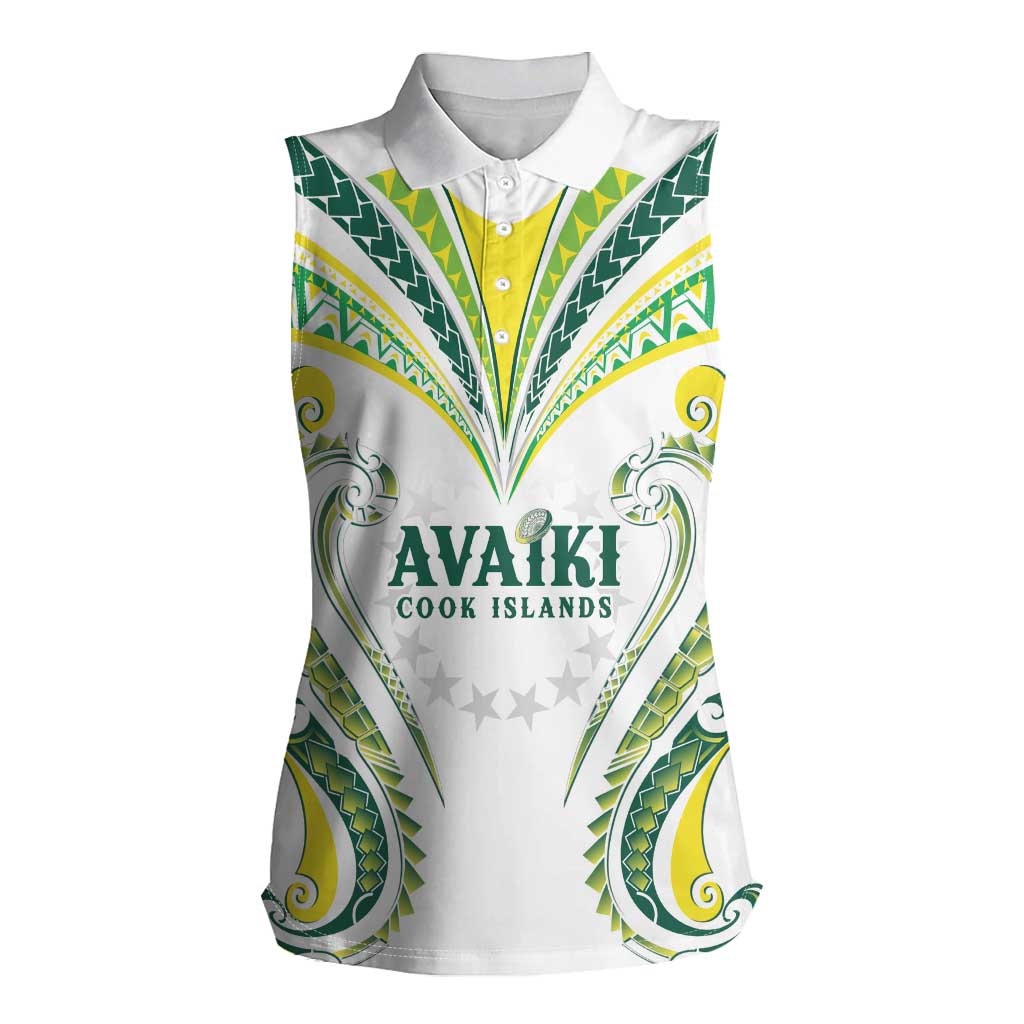 Custom Rugby Cook Islands Avaiki Women Sleeveless Polo Shirt White Kuki Airani Tribal Maori Inspired - Polynesian Pride