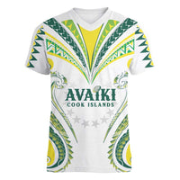 Custom Rugby Cook Islands Avaiki Women V-Neck T-Shirt White Kuki Airani Tribal Maori Inspired - Polynesian Pride