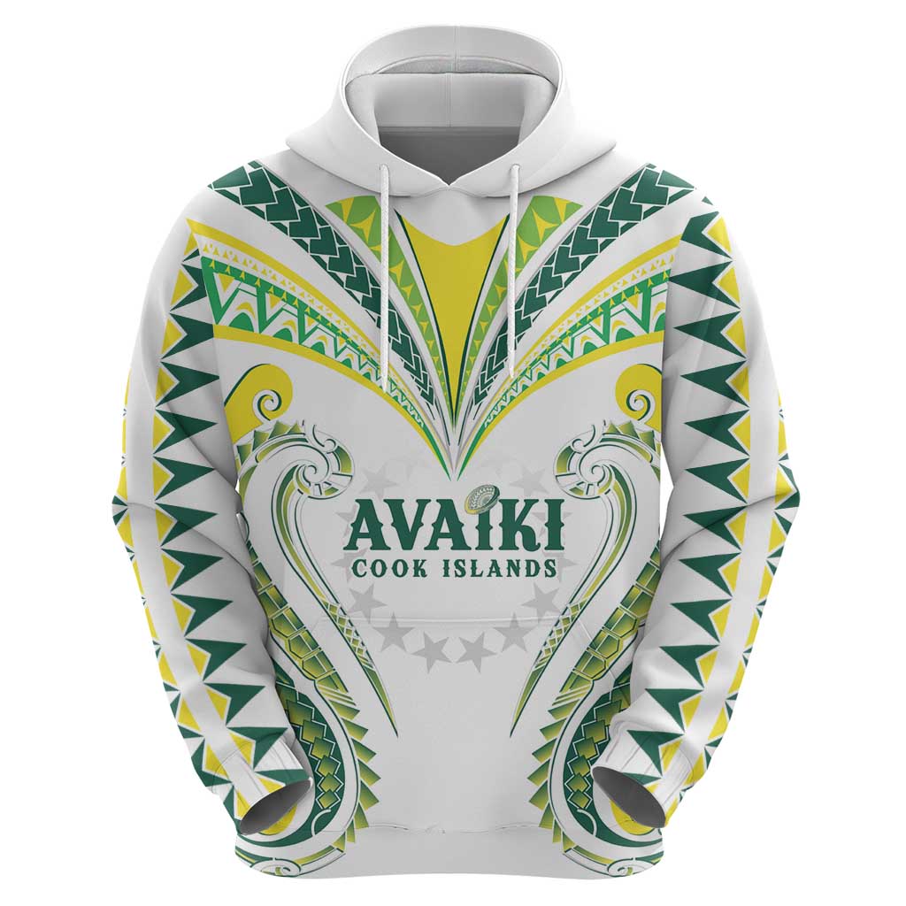 Custom Rugby Cook Islands Avaiki Zip Hoodie White Kuki Airani Tribal Maori Inspired - Polynesian Pride