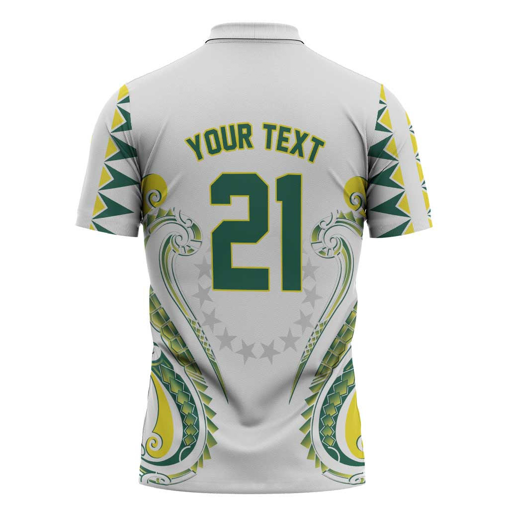 Custom Rugby Cook Islands Avaiki Zipper Polo Shirt White Kuki Airani Tribal Maori Inspired - Polynesian Pride