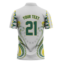 Custom Rugby Cook Islands Avaiki Zipper Polo Shirt White Kuki Airani Tribal Maori Inspired - Polynesian Pride