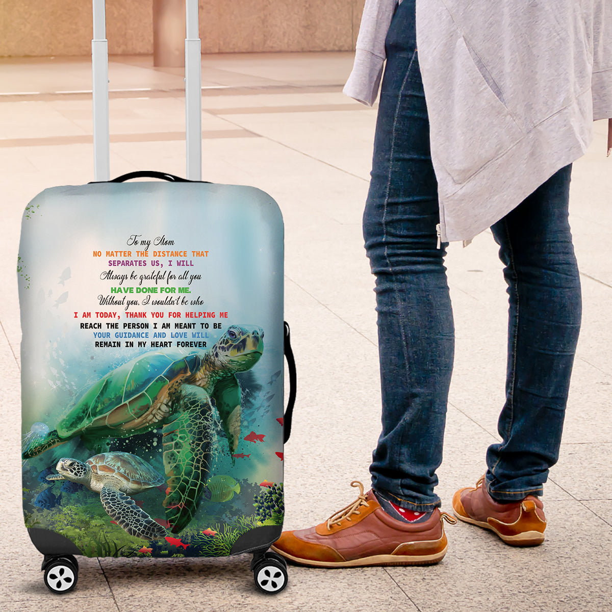 Polynesia Mother's Day Luggage Cover Magnificent Sea Turtle Of Love and Gratitude LT9 Blue - Polynesian Pride
