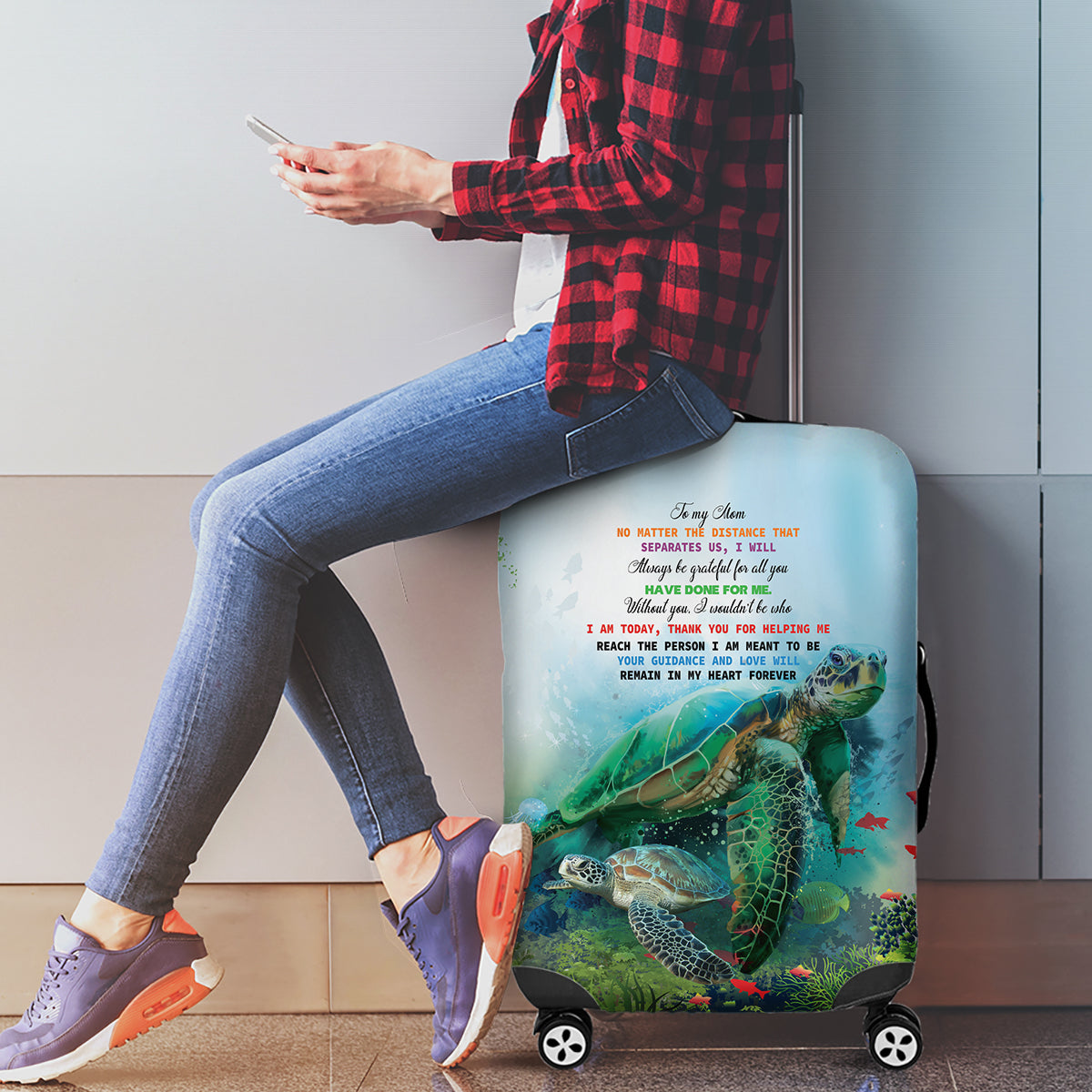 Polynesia Mother's Day Luggage Cover Magnificent Sea Turtle Of Love and Gratitude