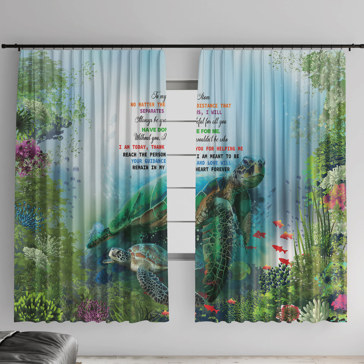 Polynesia Mother's Day Window Curtain Magnificent Sea Turtle Of Love and Gratitude LT9 With Hooks Blue - Polynesian Pride