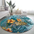 Sea Turtle In The Ocean Round Carpet with Polynesian Pattern Arty Style