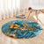 Sea Turtle In The Ocean Round Carpet with Polynesian Pattern Arty Style