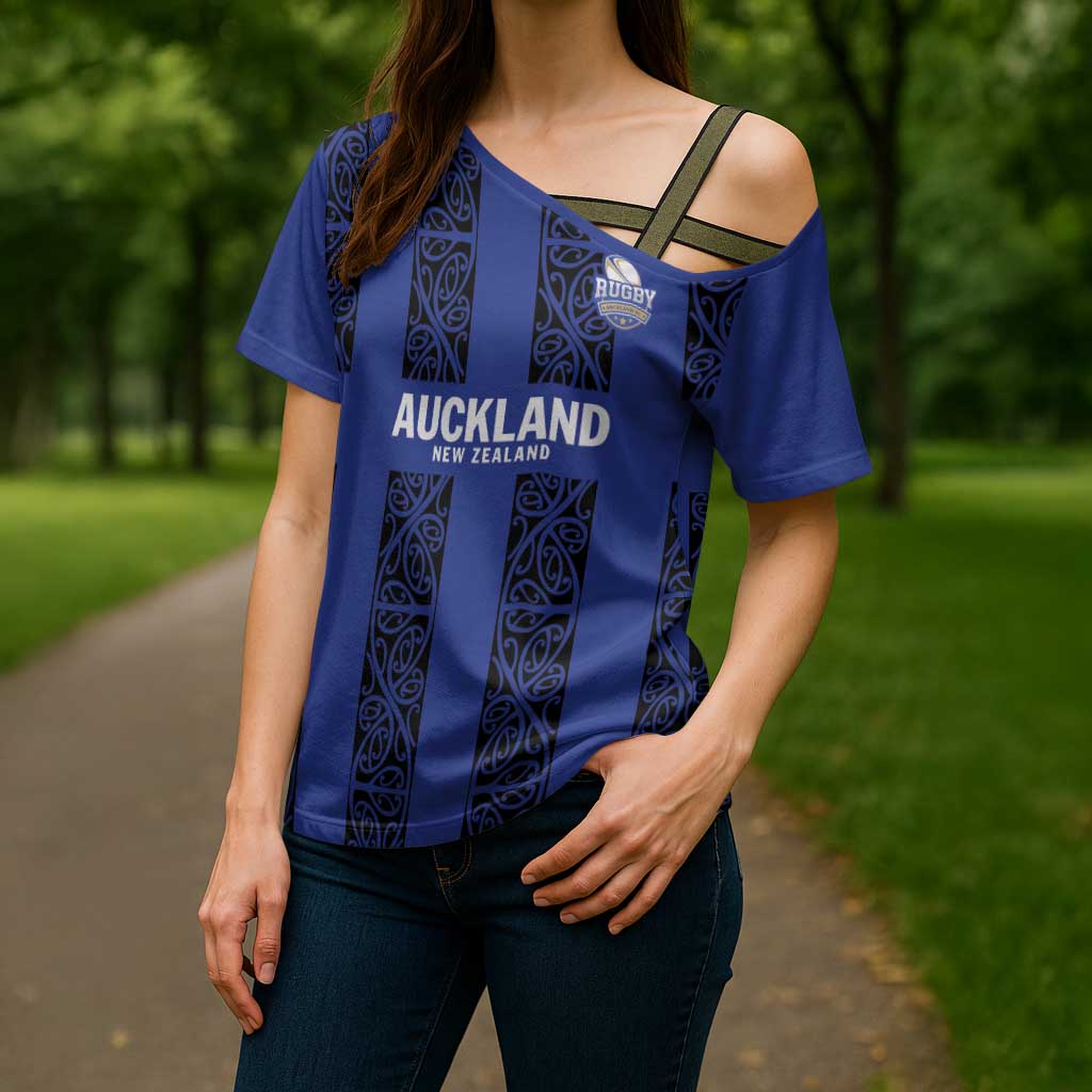 Custom Oceania Football NZ Auckland Cross Shoulder Shirt Maori Tribal Pattern LT9 - Polynesian Pride