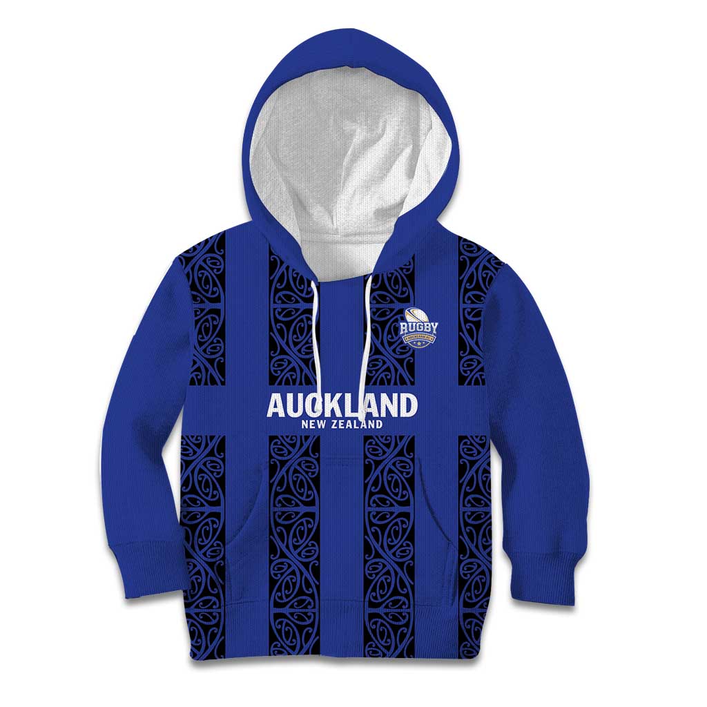 Custom Oceania Football NZ Auckland Kid Hoodie Maori Tribal Pattern LT9 Hoodie Blue - Polynesian Pride