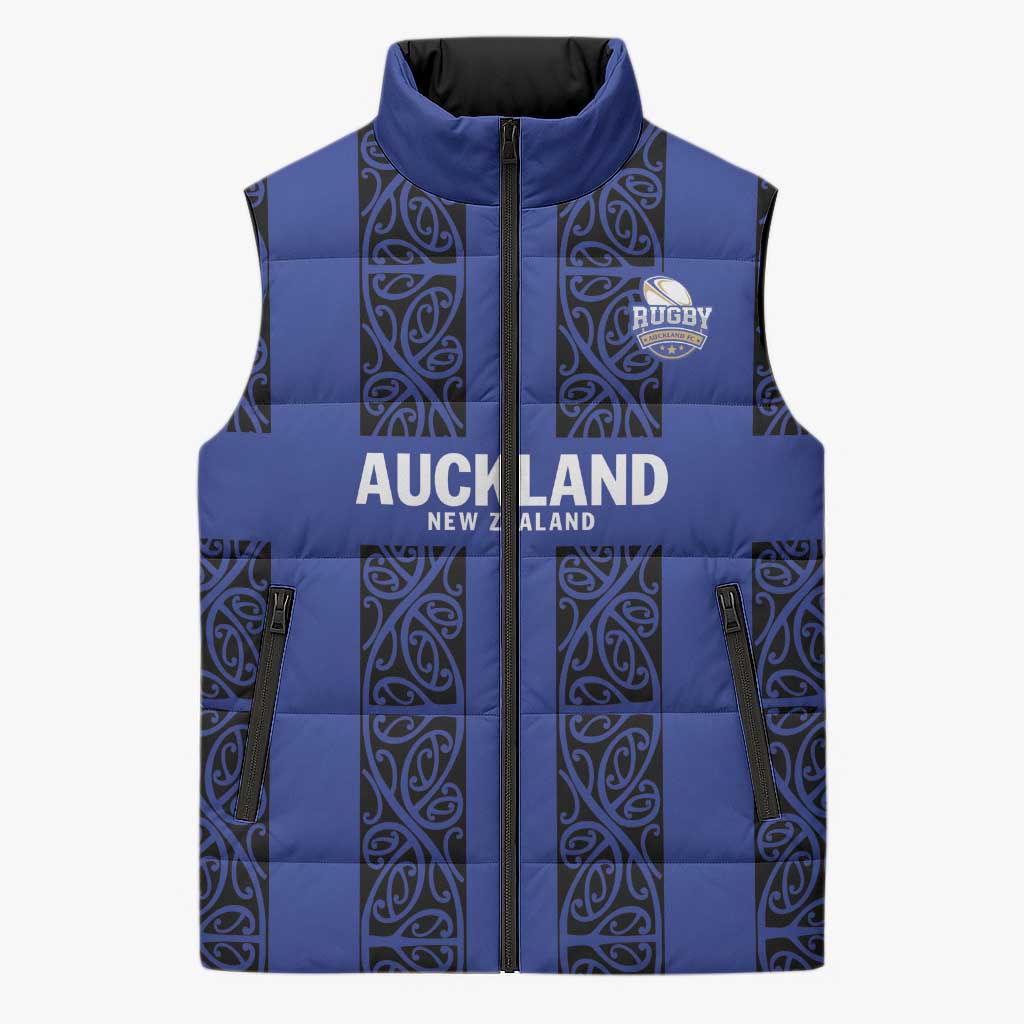 Custom Oceania Football NZ Auckland Sleeveless Puffer Jacket Maori Tribal Pattern