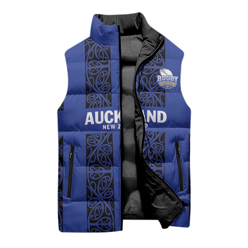 Custom Oceania Football NZ Auckland Sleeveless Puffer Jacket Maori Tribal Pattern