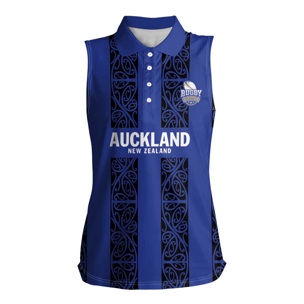 Custom Oceania Football NZ Auckland Women Sleeveless Polo Shirt Maori Tribal Pattern