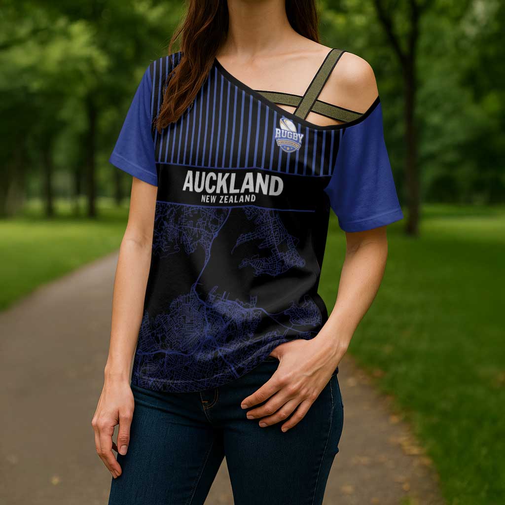 Custom Oceania Football NZ Auckland Cross Shoulder Shirt Minimal City Map Style LT9 - Polynesian Pride
