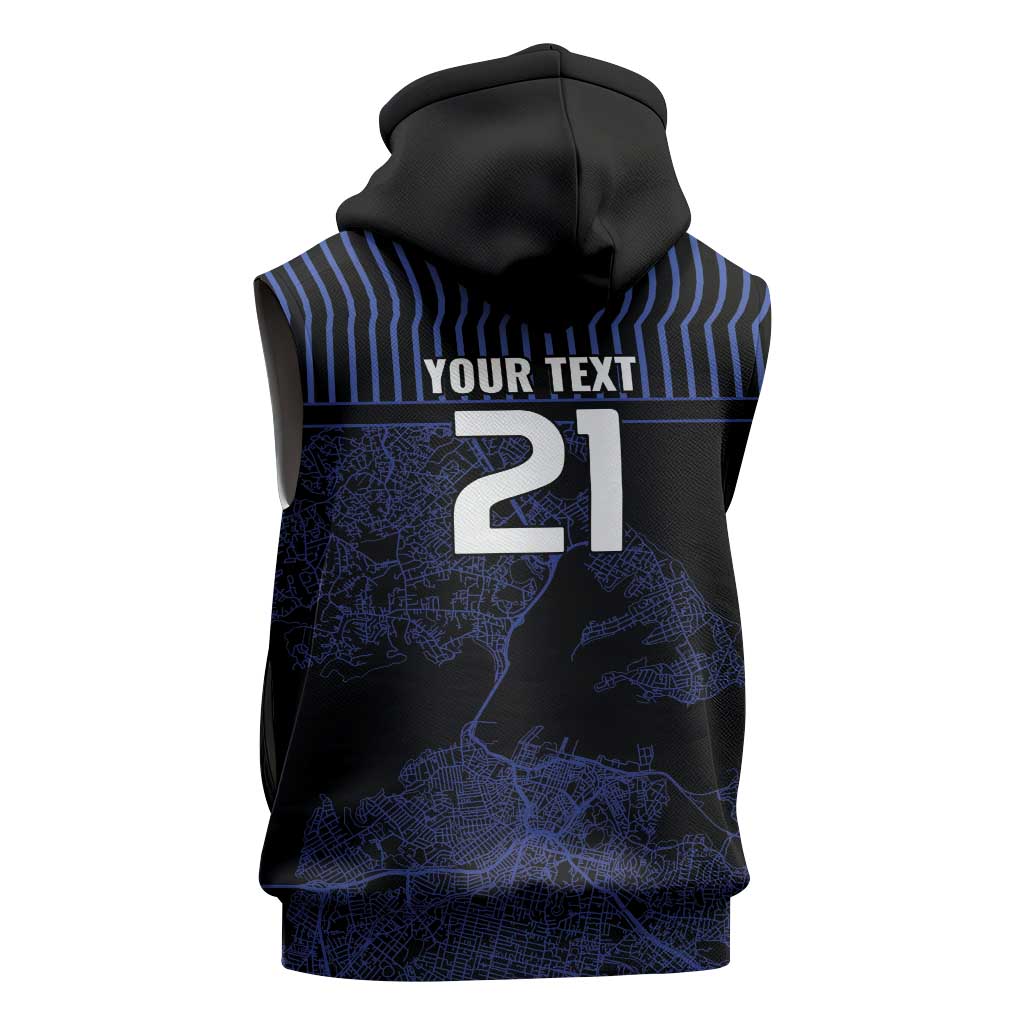 Custom Oceania Football NZ Auckland Sleeveless Zip Hoodie Minimal City Map Style LT9 - Polynesian Pride
