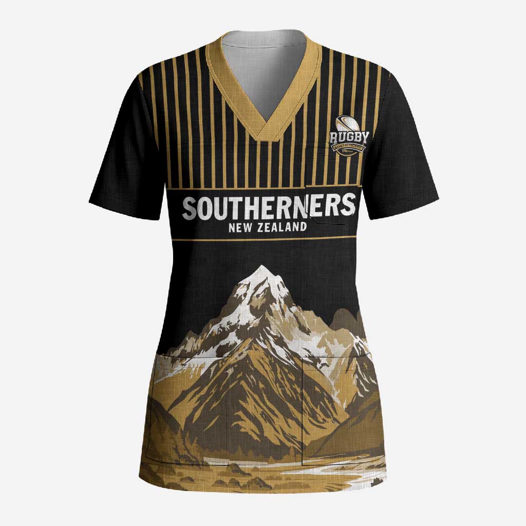 Custom Oceania Football NZ South Island Scrub Top Minimal Mount Cook Silhouette LT9 Adult Black - Polynesian Pride
