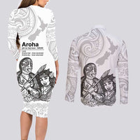 Aroha Maori Language Couples Matching Long Sleeve Bodycon Dress and Long Sleeve Button Shirt Te Reo Maori Inspired Art