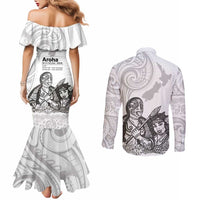 Aroha Maori Language Couples Matching Mermaid Dress and Long Sleeve Button Shirt Te Reo Maori Inspired Art