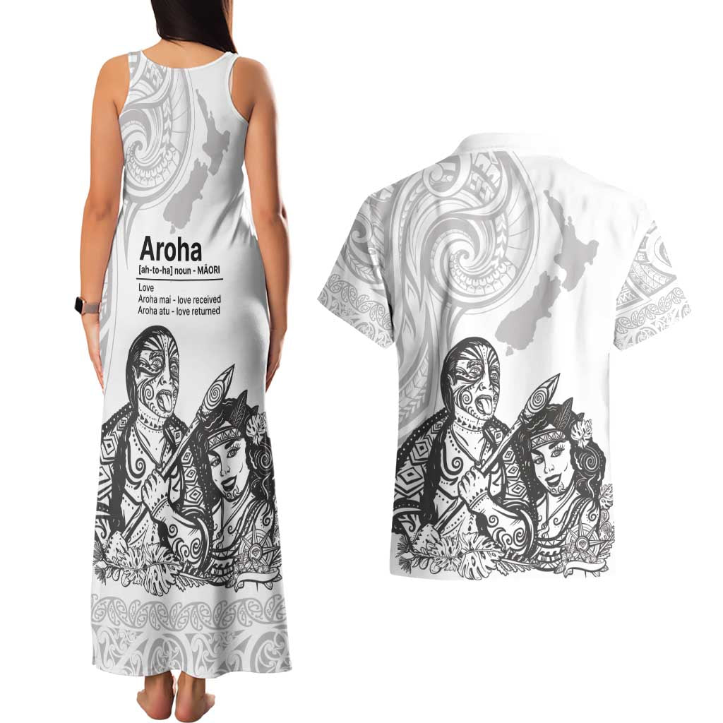 Aroha Maori Language Couples Matching Tank Maxi Dress and Hawaiian Shirt Te Reo Maori Inspired Art