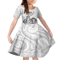 Aroha Maori Language Family Matching Long Sleeve Bodycon Dress and Hawaiian Shirt Te Reo Maori Inspired Art LT9 Daughter's Dress white - Polynesian Pride