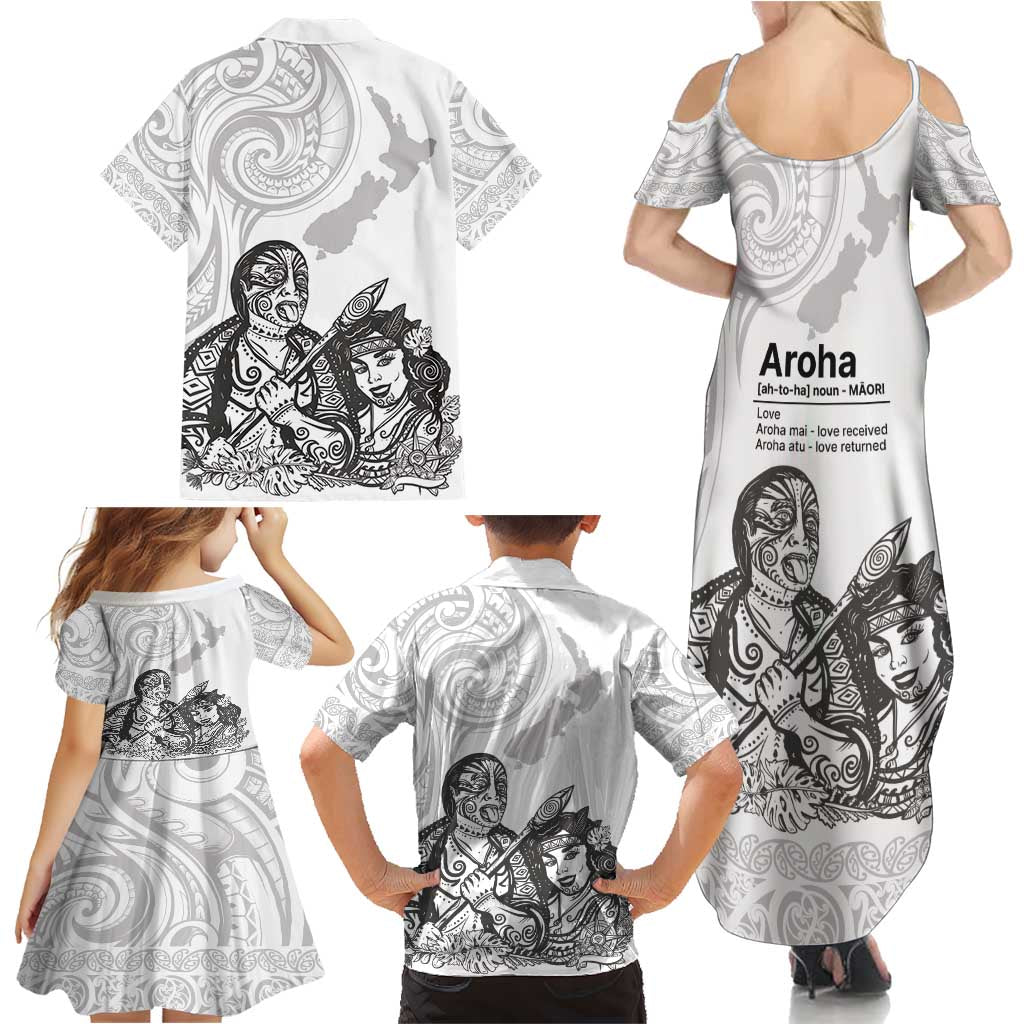 Aroha Maori Language Family Matching Summer Maxi Dress and Hawaiian Shirt Te Reo Maori Inspired Art