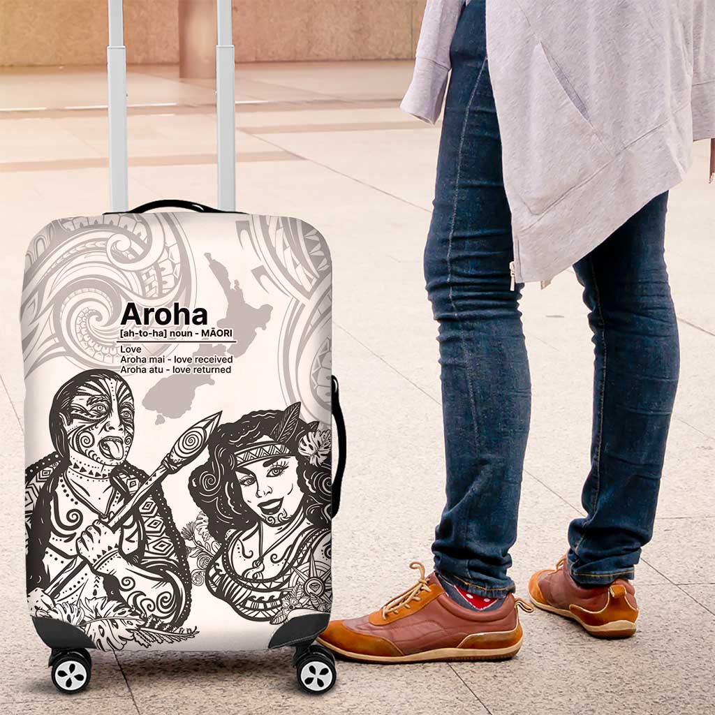 Aroha Maori Language Luggage Cover Te Reo Maori Inspired Art LT9 white - Polynesian Pride