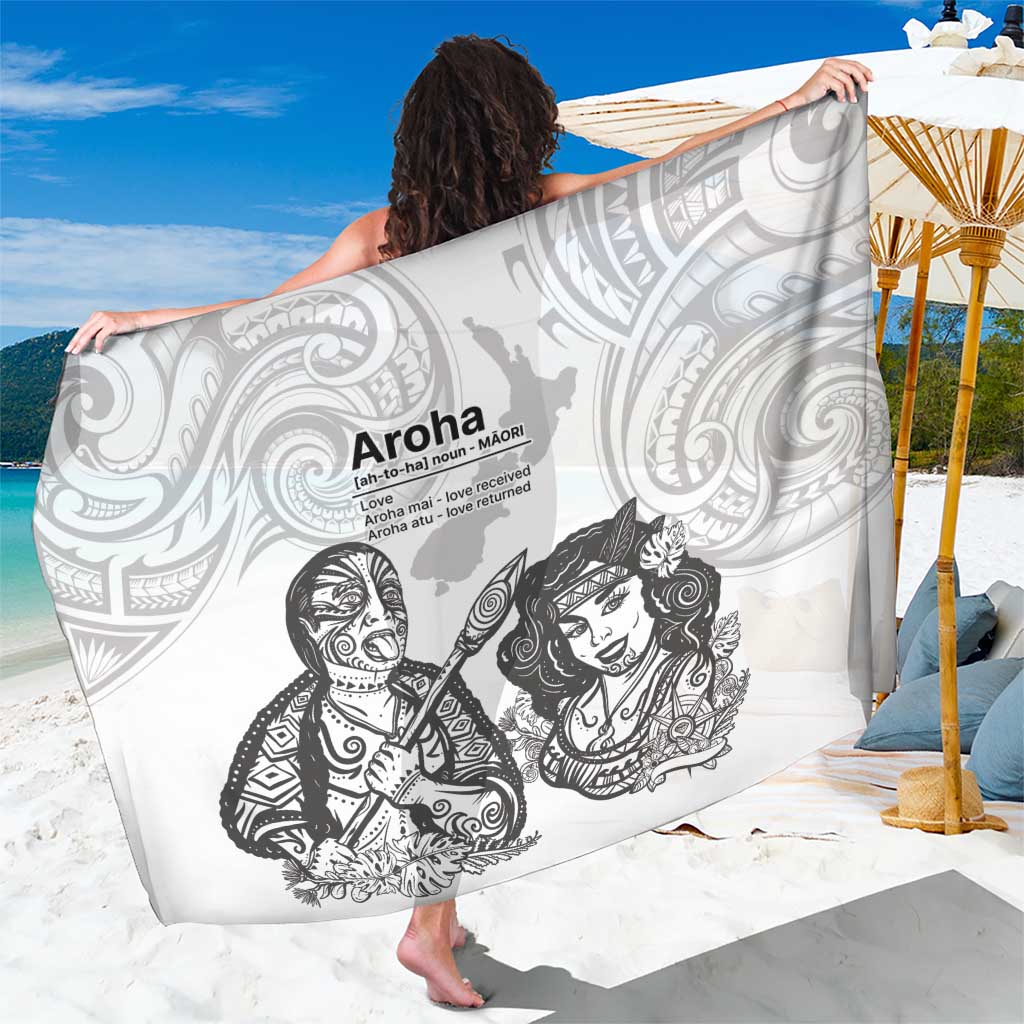 Aroha Maori Language Sarong Te Reo Maori Inspired Art LT9 One Size 44 x 66 inches white - Polynesian Pride